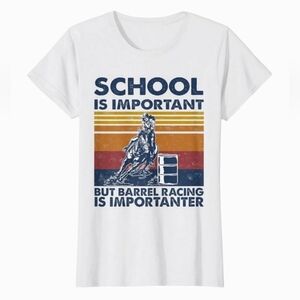 Women's Barrel Racing T Shirt Medium White Short Sleeve Crew Neck Funny Humor